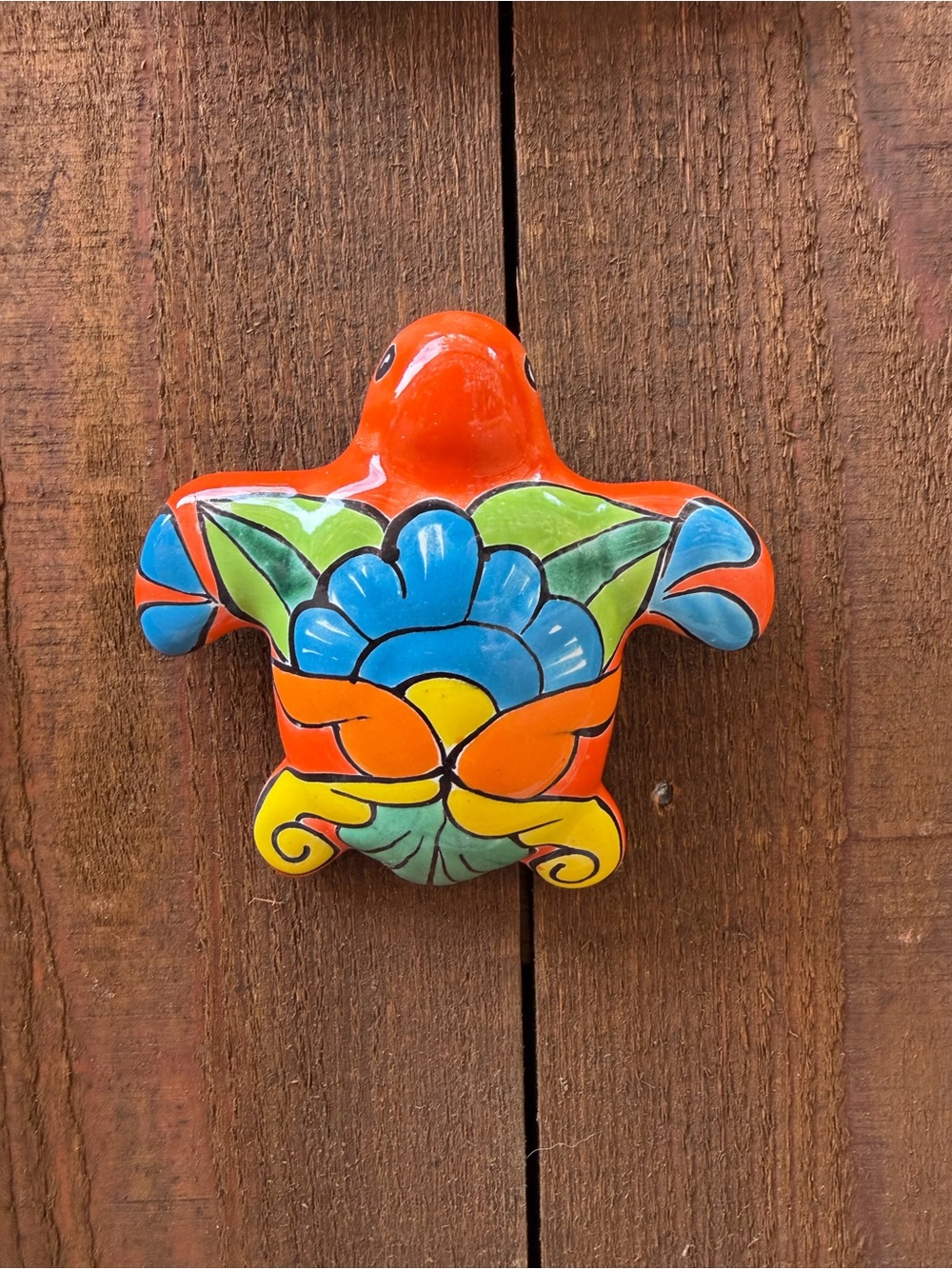 Hand-Painted Talavera Turtle Wall Accent - Bright Orange